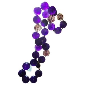 Vintage Amethyst & Glass Beaded Necklace Sterling Silver Clasp 925 15 mm Beads